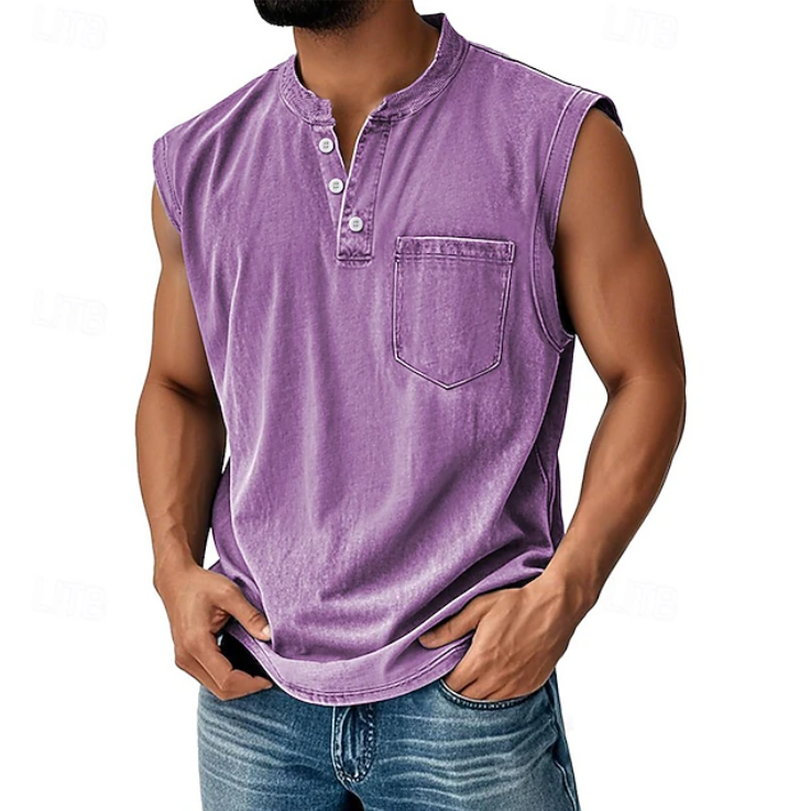Tom Hollinger | Herren Henley Tanktop Ärmellos Im Vintage Stil