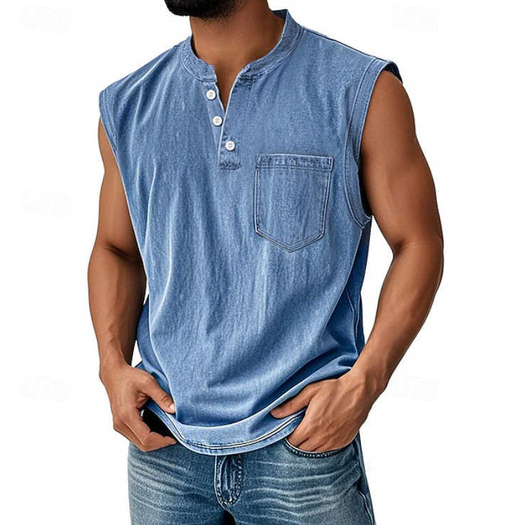 Tom Hollinger | Herren Henley Tanktop Ärmellos Im Vintage Stil
