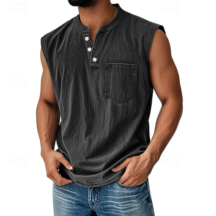 Tom Hollinger | Herren Henley Tanktop Ärmellos Im Vintage Stil