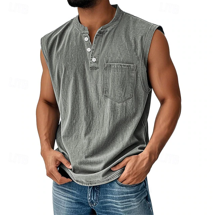 Tom Hollinger | Herren Henley Tanktop Ärmellos Im Vintage Stil
