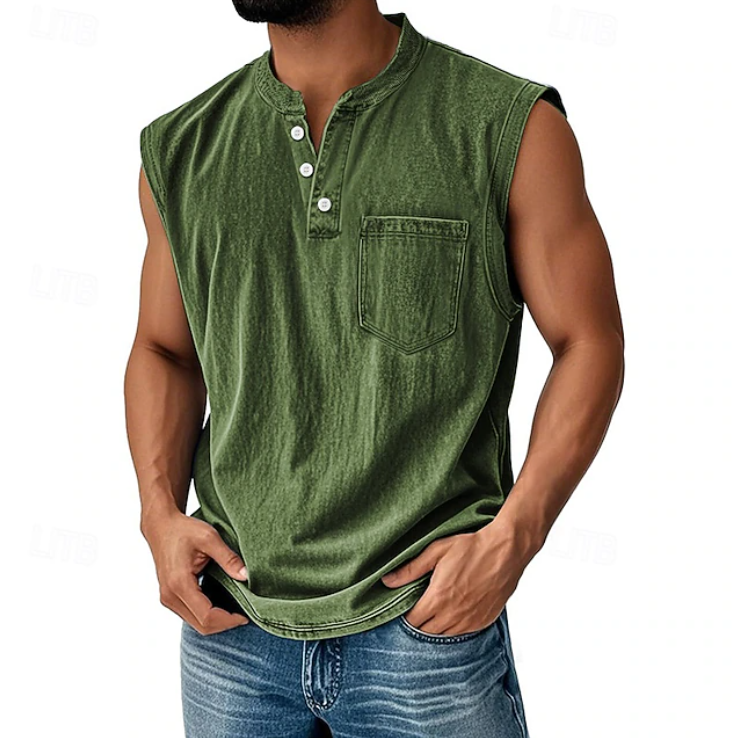 Tom Hollinger | Herren Henley Tanktop Ärmellos Im Vintage Stil