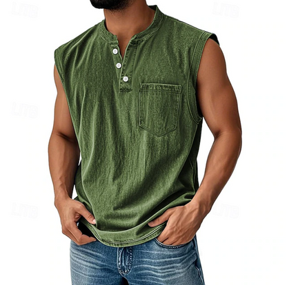 Tom Hollinger | Herren Henley Tanktop Ärmellos Im Vintage Stil