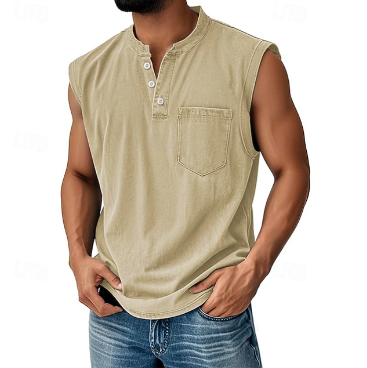 Tom Hollinger | Herren Henley Tanktop Ärmellos Im Vintage Stil