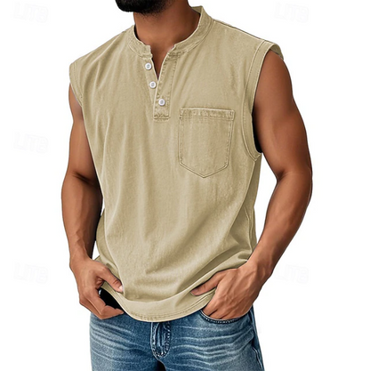 Tom Hollinger | Herren Henley Tanktop Ärmellos Im Vintage Stil
