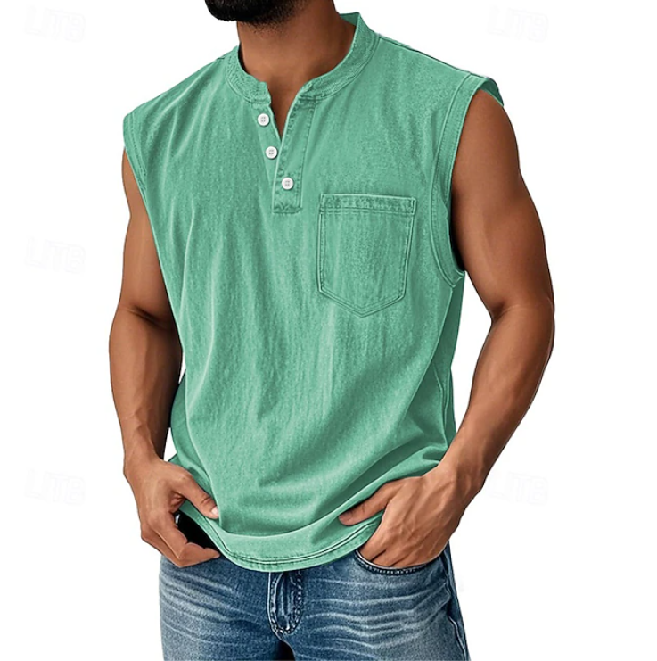 Tom Hollinger | Herren Henley Tanktop Ärmellos Im Vintage Stil