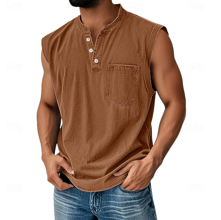 Tom Hollinger | Herren Henley Tanktop Ärmellos Im Vintage Stil