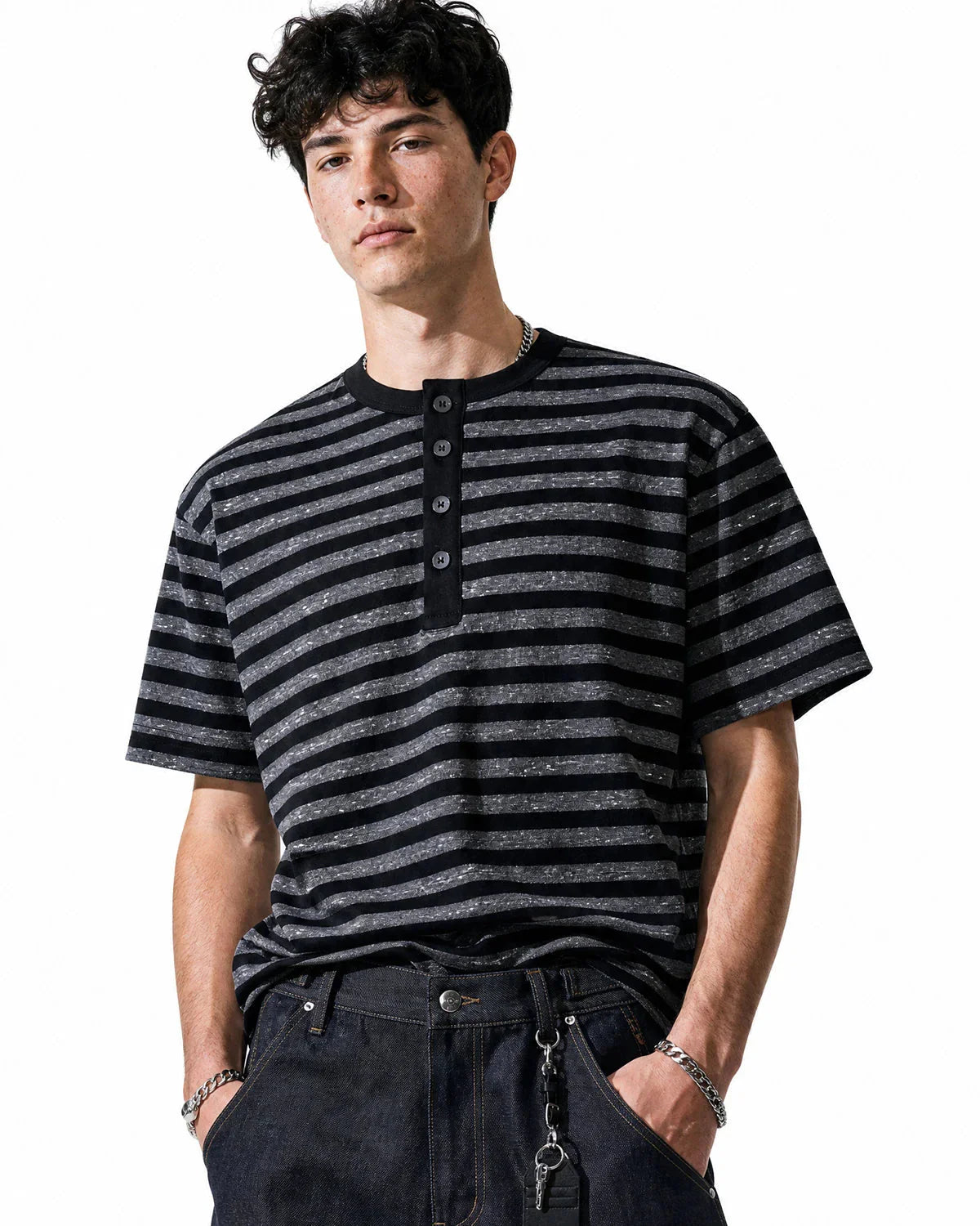 Tom Hollinger | Herren Henley T Shirt Mit Streifen In Relaxed Fit